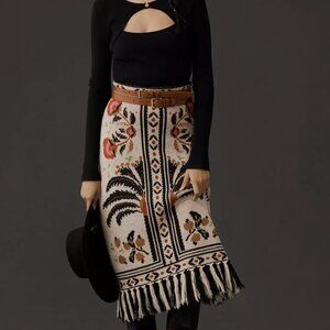 Farm Rio Sand Palms Paradise Knit Fringe Midi Skirt